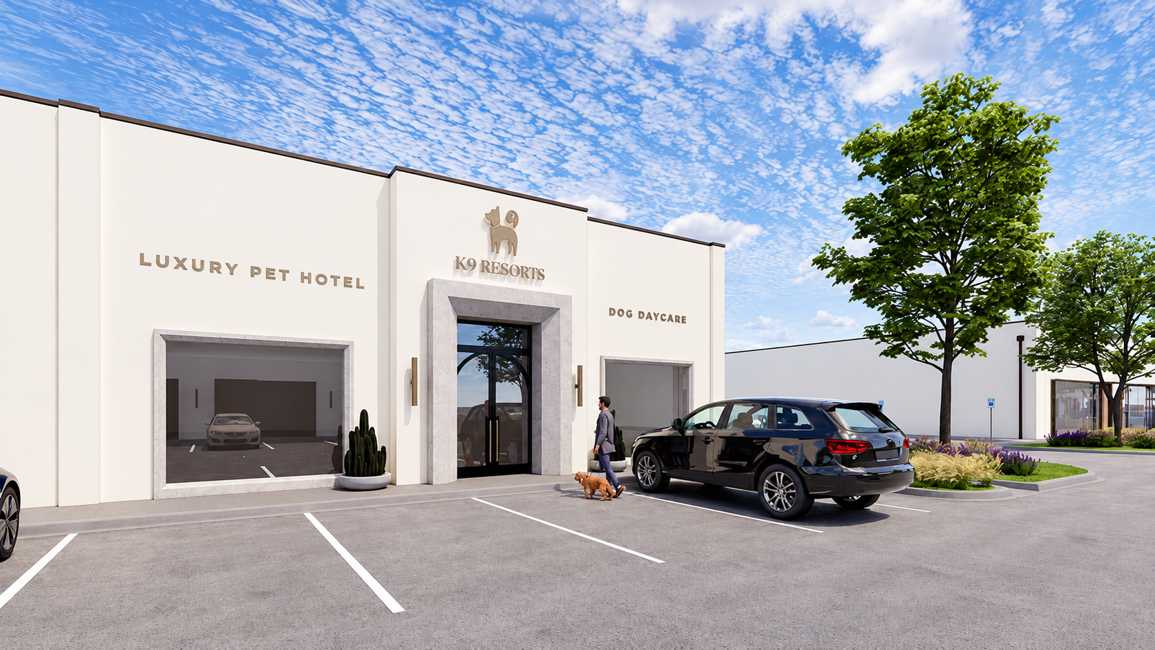 Architectural rendering of the Village at Independence luxury pet resort