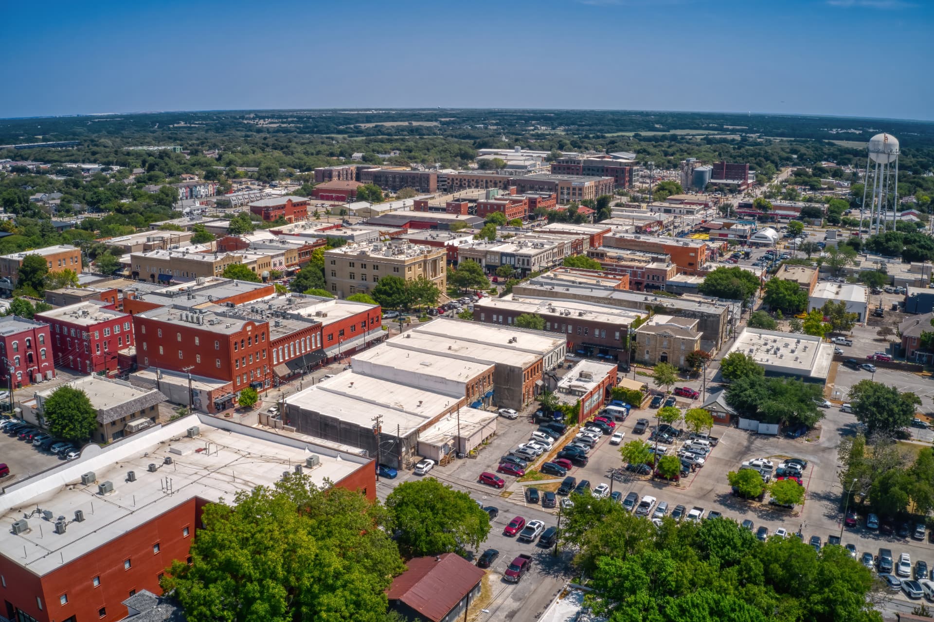 Aerial photograph of historic downtown McKinney, Texas