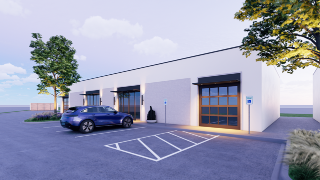Rendering of white stucco retail storefronts at the Village