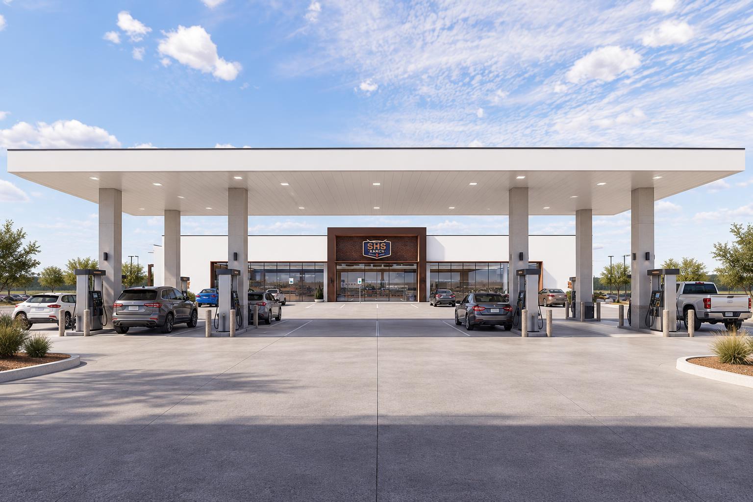 Architectural rendering of SHS Ranch market and fuel canopy